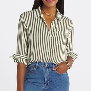 Market & Spruce Olive and White Striped Blouse